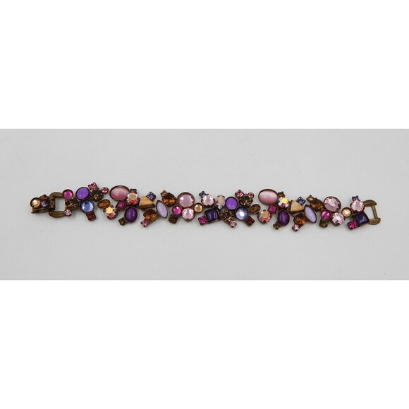 Sorrelli Multi Crystal Pink Shades Colored Stones Bracelet Antiqued Brass Tone - Picture 1 of 11